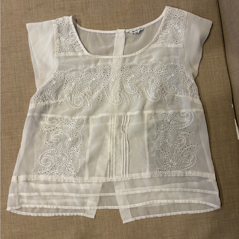 American Eagle Outfitters White Embroidered Blouse